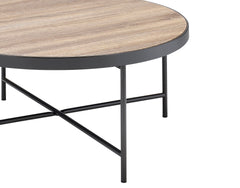 Industrial Style Round Coffee Table 1pc Metal Finish Living Room Furniture, Crossbar Metal Support