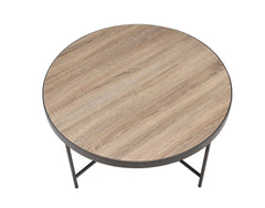 Industrial Style Round Coffee Table 1pc Metal Finish Living Room Furniture, Crossbar Metal Support