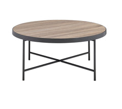 Industrial Style Round Coffee Table 1pc Metal Finish Living Room Furniture, Crossbar Metal Support