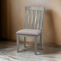 Vertical Slatted Curved Back Side Chair with Fabric Seat, Set of 2, Gray