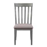 Vertical Slatted Curved Back Side Chair with Fabric Seat, Set of 2, Gray