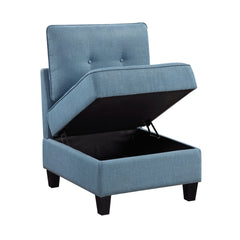Living Room Furniture Armless Chair Blue Tufted Solid Wood Modern Comfort 1pc Modular Piece Armless Chair Hidden Storage