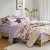Floral Comforter Set with Bed Sheets Taupe Full