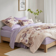 Floral Comforter Set with Bed Sheets Taupe Full