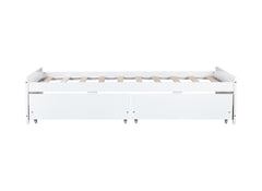 Twin Size Bed with 2 Drawers, Solid Rubber Wood Bed,White