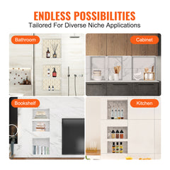 Shower Niche Ready for Tile 16" x 16" & 16" x 20", Triple Shelf Organizer, Square Corners Wall-inserted Niche Recessed, Sealed Protection Modern Soap Storage Niche for Shower Bathroom, Black
