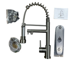 Kitchen Faucet with Pull Down Sprayer, Touch On Single Handle 2- Function Stainless Steel Spring Neck, Single Hole Installation for Residential, Commercial, RV, Bar & More, Brushed Nickel