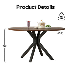 47.2" Solid Wood Round Dining Kitchen Table for 4-6 People with Intersecting Pedestal Base
