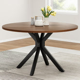 47.2" Solid Wood Round Dining Kitchen Table for 4-6 People with Intersecting Pedestal Base