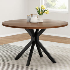 47.2" Solid Wood Round Dining Kitchen Table for 4-6 People with Intersecting Pedestal Base