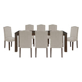 9pc Dining Set Dark Brown Finish Table and Taupe Fabric Upholstered 8x Side Chairs Wooden Modern Dining Kitchen Furniture