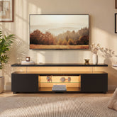 TV Stand for 70 Inch TV LED Gaming Entertainment Center Media Storage Console Table with Large Side Cabinet for Living Room Black