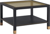 Industrial Square Coffee Table - 27.6" Matte Black Steel Frame & Gold Mesh Glass Top