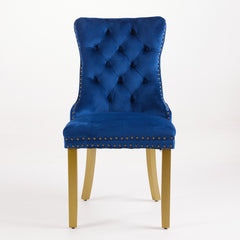 Mid-Century Modern Chairs with Lion Head Pull Ring,High-end Tufted Solid Wood Contemporary Velvet Upholstered Dining Chair with Golden Wooden Legs Nailhead Trim 2-Pcs Set,Blue,SW1201BL