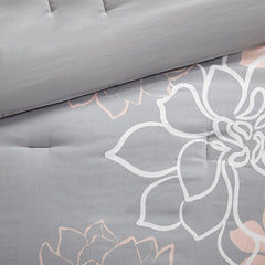Printed Cotton Sateen Comforter Set Grey/Peach King