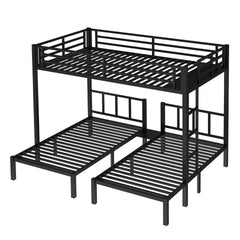 Twin over Twin & Queen Bunk Bed, Metal Triple Bunk Bed with Safety Guardrails,Space-Saving/Noise Reduced,Black