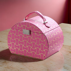 Travel Jewelry Case with 2 Drawer Storage and Wavy Textured Pattern, Pink