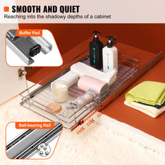 11"Wx21"Dx2.5"H Pull Out Cabinet Organizer, Heavy Duty Slide Out Pantry Shelves, Steel Roll Out Drawers, Sliding Drawer Storage for Home Under Sink, 13.5"Wx22"Dx7"H Install Size for Cabinet