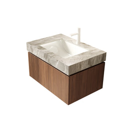 30" MURI Brown Oak Woodgrain Plywood Cabinet with Double Doors and One Drawer, NO Basin and Top, NO Faucet and Sink Cover