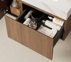 30" MURI Brown Oak Woodgrain Plywood Cabinet with Double Doors and One Drawer, NO Basin and Top, NO Faucet and Sink Cover
