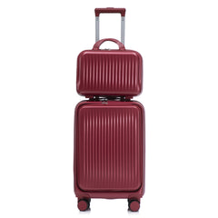 14"/20" 2 pcs/set in ABS Spinner Wheel Luggage, with Combination Lock and Front Opening Design, 14" Cosmetic Case (Red)