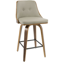 Gianna 26" Mid-Century Modern Counter Stool in Walnut with Light Grey Faux Leather by LumiSource - Set of 2