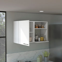 Stackable Wall Storage Cabinet 24" H, Two Internal Shelves, Two External Storage Shelves, One Door, White