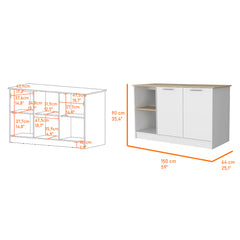 Mercury Kitchen Island with spacious Countertop, Double Door Cabinets, and 2 Open Storage Shelves