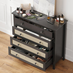 Sideboard Buffet Cabinet with 4 Drawers,Modern Wooden Console Cabinet for Kitchen,Living Room, Dining Room, Hallway,Black