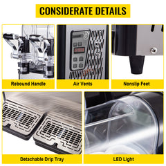 Commercial Slushy Machine, 3LX2 Tank Slush Drink Maker, 340W Frozen Drink Machine with Temperature Preservation, Stainless Steel Home Slush Frozen Drink Machine with Automatic Clean, Black