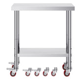 30x18x34 Inch Stainless Steel Work Table 3-Stage Adjustable Shelf with 4 Wheels Heavy Duty Commercial Food Prep Worktable with Brake for Kitchen Prep Work