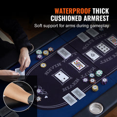 10 Player Foldable Poker Table, Blackjack Texas Holdem Poker Table with Padded Rails and Stainless Steel Cup Holders, Portable Folding Card Board Game Table, 84" Oval Casino Leisure Table