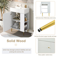 21.6" White Bathroom vanity, Combo Cabinet, Bathroom Storage Cabinet, Single Ceramic Sink, Right Side Storage