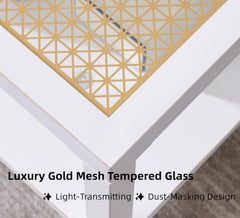 Modern Square Coffee Table - 27.6" Crisp White Metal Frame w/Luxe Gold Glass Top