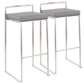 Fuji Contemporary Stackable Barstool in Stainless Steel with Grey Faux Leather Cushion by LumiSource - Set of 2
