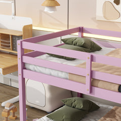 Solid Wooden , Solid Rubber Wooden Twin over Twin Floor Bunk Bed with Ladder ,Upper and Bottom Bed Platforms crafted with Strengthened Slats ,Pink