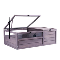 Tortoise Habitat Wooden Tortoise House Indoor & Outdoor 2-Room 38x24x13in