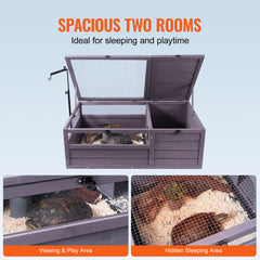 Tortoise Habitat Wooden Tortoise House Indoor & Outdoor 2-Room 38x24x13in