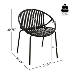 Patio Dining Chairs Stackable Chairs with Breathable Design Modern Simple Art Style (Set of 2),Metal Legs+Plastic backrest,Black