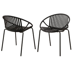 Patio Dining Chairs Stackable Chairs with Breathable Design Modern Simple Art Style (Set of 2),Metal Legs+Plastic backrest,Black