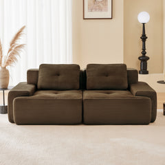 82" Modern L-Shaped Modular Sectional Sofa for Living Room, Corduroy Fabric, 2-Seater Couch with Deep Seat , Pearl-like piping, Tufted Design, No Assembly, Anti-slip Design, Brown