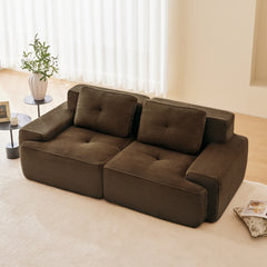 82" Modern L-Shaped Modular Sectional Sofa for Living Room, Corduroy Fabric, 2-Seater Couch with Deep Seat , Pearl-like piping, Tufted Design, No Assembly, Anti-slip Design, Brown