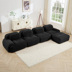 4-seat L-shaped sofa 32D high-resilience sponge anti-slip design chaise design extra-wide curved armrests multi-free combination no assembly for studies living rooms media rooms,Black