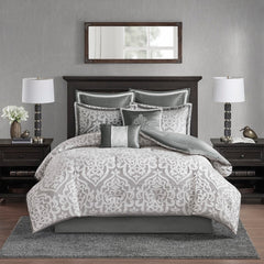 8 Piece Jacquard Comforter Set Silver/Silver Cal King