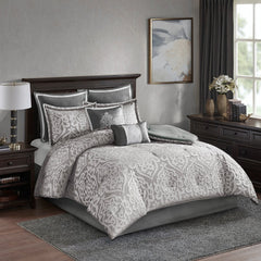 8 Piece Jacquard Comforter Set Silver/Silver Cal King