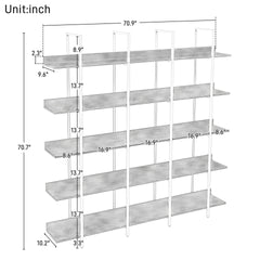 5 Tier Bookcase Home Office Open Bookshelf, Vintage Industrial Style Shelf with Metal Frame, MDF Board