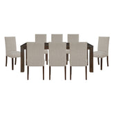 Classic 9pc Dining Set Dark Brown Finish Table and 8x Side Chairs Comfort Upholstery Taupe Dining Kitchen Furniture