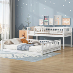 Twin XL over Queen Bunk Bed with Ladder and Guardrails, White