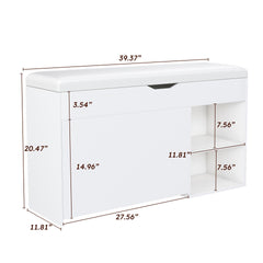 Entryway Bench with Shoe Storage,Adjustable 3-Tier Flip-Up Drawers & Hidden Cabinet,Space-Saving Shoe Organizer,Triple Storage and Modern Design,for Hallway and Living Room,White