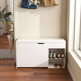 Entryway Bench with Shoe Storage,Adjustable 3-Tier Flip-Up Drawers & Hidden Cabinet,Space-Saving Shoe Organizer,Triple Storage and Modern Design,for Hallway and Living Room,White